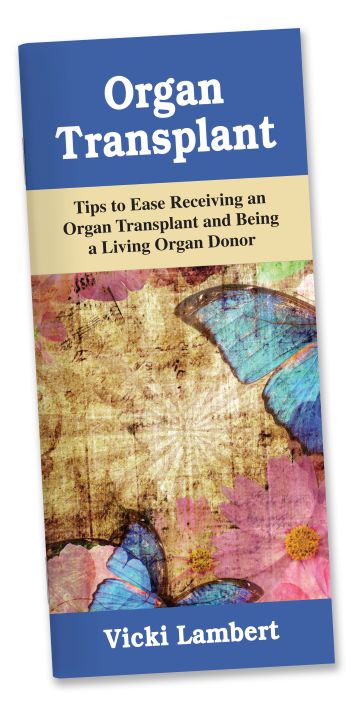 Brochure titled 'Organ Transplant' with colorful abstract background and subtitle about receiving organ transplants.