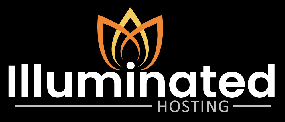 Logo with stylized flower above the word 'Illuminated' and 'Hosting' underneath.