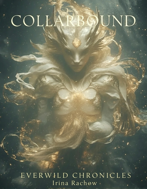A fantasy character with flowing hair and glowing elements, set against a dark background, with the title 'COLLARBOND' and subtitle 'EVERWILD CHRONICLES' and author 'Irina Rachow'.
