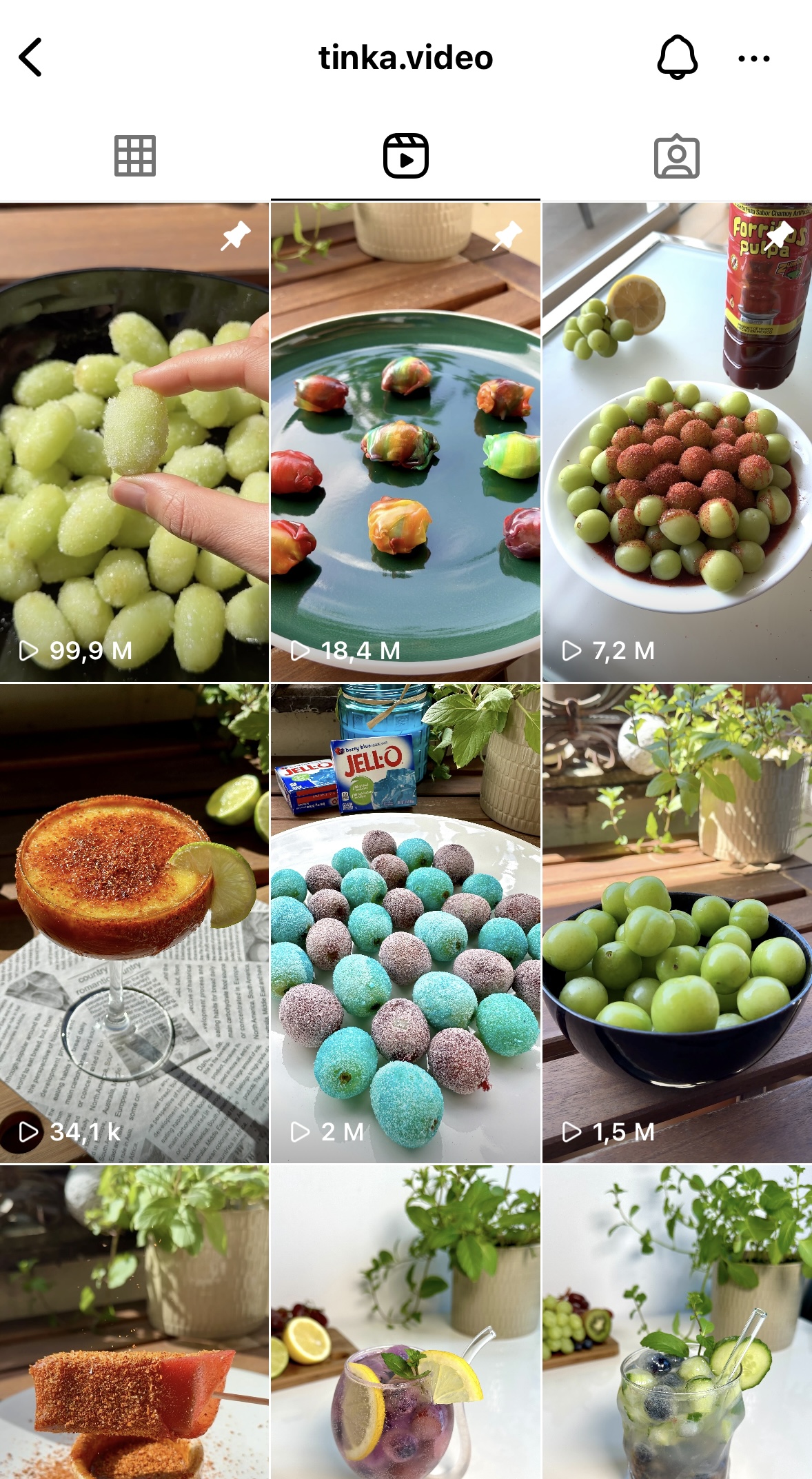 Collection of images showing various fruits and snacks, including grapes, strawberries, a peach, and a drink, with plants in the background.