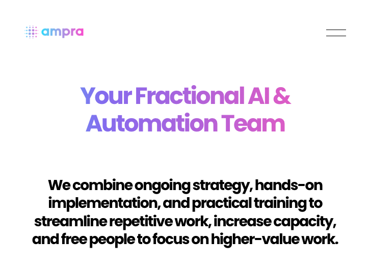 Text on a webpage with a logo, heading, and paragraph about AI and automation team, with a white background.