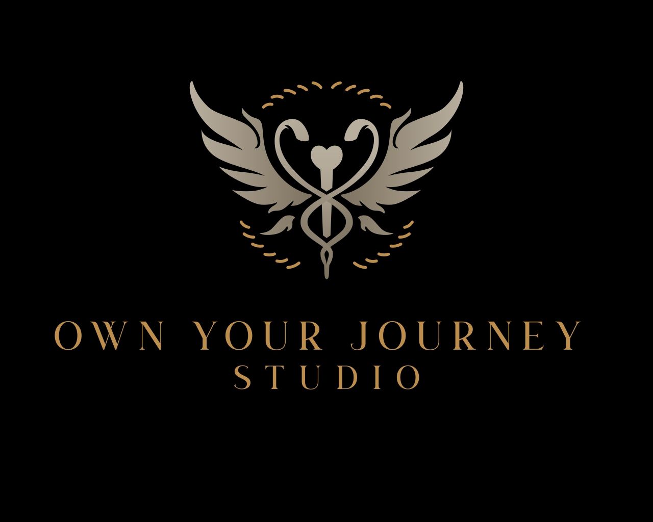 Logo with a winged heart and caduceus, text reads 'Own Your Journey Studio'.